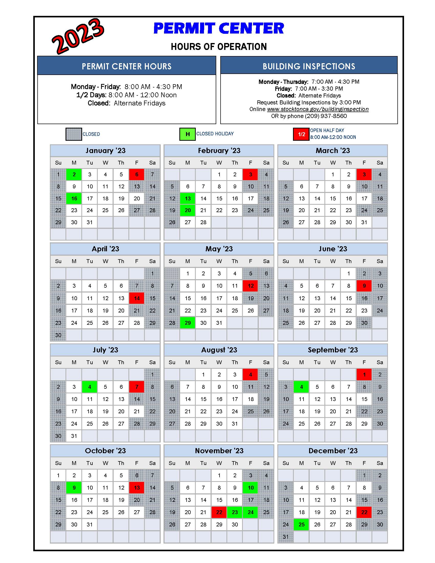 2023 Permit Center Calendar 